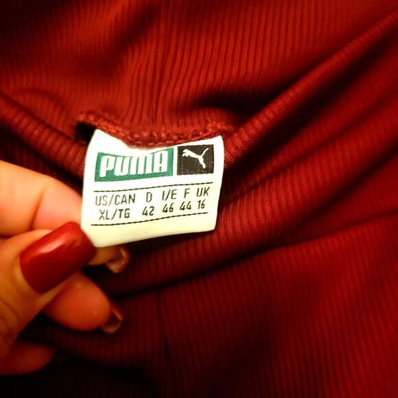 Puma Womens Leggings Red XL Ribbed Full Length Plus Size Pants Logo - Picture 3 of 8